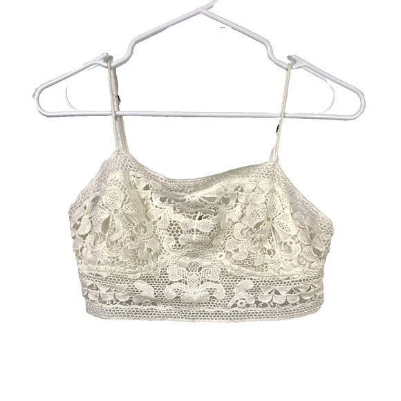 FP Free People One Crochet Boho Festival Bralette Crop Top White Medium - Picture 1 of 5
